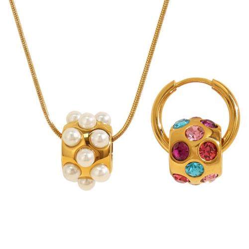 Bijoux strass en acier inoxydable Set, Acier inoxydable 304, Placage de couleur d'or, différents matériaux pour le choix & styles différents pour le choix & pour femme & avec strass, plus de couleurs à choisir, Vendu par PC