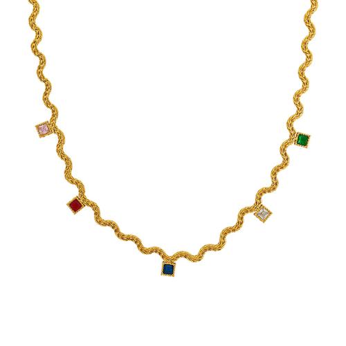 Ожерелье Цирконий нержавеющей стали, Латунь, с кубический цирконий & Нержавеющая сталь 304, с 5cm наполнитель цепи, ювелирные изделия моды & разные стили для выбора & Женский, Золотой, длина:40 см, продается PC