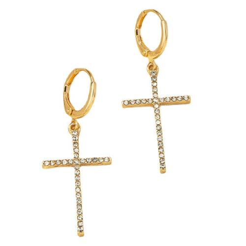 Zink Legierung Strass Tropfen Ohrring, Zinklegierung, Kreuz, plattiert, Modeschmuck & für Frau & mit Strass, goldfarben, verkauft von Paar