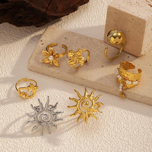 Bague en acier inoxydable, Acier inoxydable 304, avec perle de plastique, Placage, bijoux de mode & styles différents pour le choix & pour femme, doré, Vendu par PC