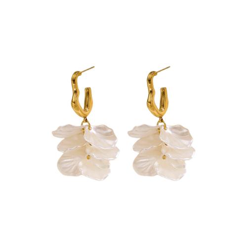 Boucle d'oreille goutte inox, Acier inoxydable 304, avec plastique ABS, Placage, bijoux de mode & pour femme, doré, Vendu par paire