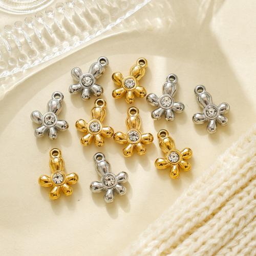 Pendentifs en acier inoxydable strass, Acier inoxydable 304, fleur, Placage, DIY & avec strass, plus de couleurs à choisir Vendu par sac