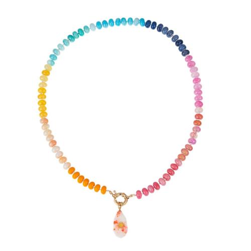 Collier en Murano bijoux, chalumeau, avec Pierre naturelle & laiton, Placage de couleur d'or, bijoux de mode & styles différents pour le choix & pour femme, Vendu par PC