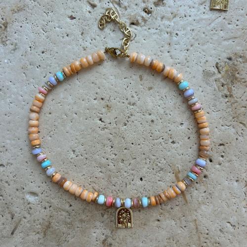 Glass Beads Jewelry Necklace, Titanium Steel, with Glass Beads, plated, fashion jewelry & for woman [