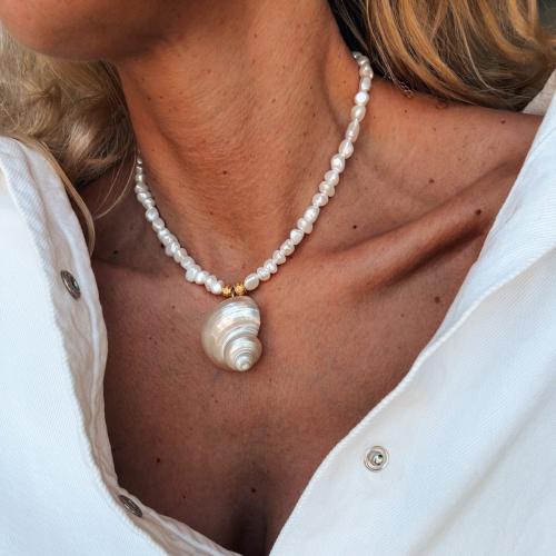 Collier de coquillages, perle de plastique, avec turquoise & coquille, Placage, bijoux de mode & pour femme, Vendu par PC