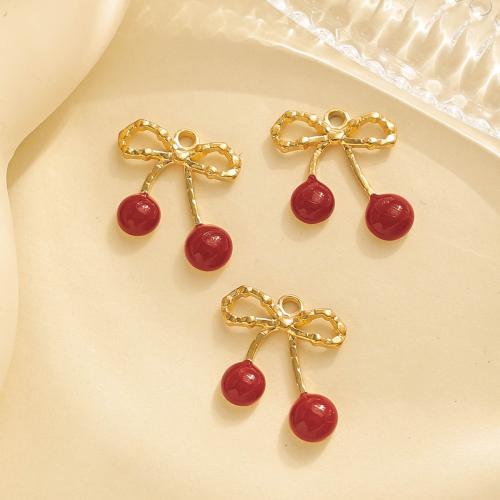 Emaille Edelstahl Anhänger, 304 Edelstahl, Kirsche, goldfarben plattiert, DIY, goldfarben, 10PCs/Tasche, verkauft von Tasche