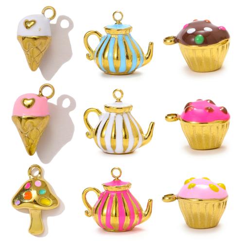 Emaille Edelstahl Anhänger, 304 Edelstahl, goldfarben plattiert, DIY, keine, 3PCs/Tasche, verkauft von Tasche