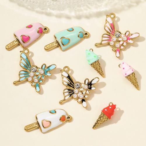 Emaille Edelstahl Anhänger, 304 Edelstahl, mit ABS-Kunststoff-Perlen, goldfarben plattiert, DIY & mit Strass, keine, 3PCs/Tasche, verkauft von Tasche