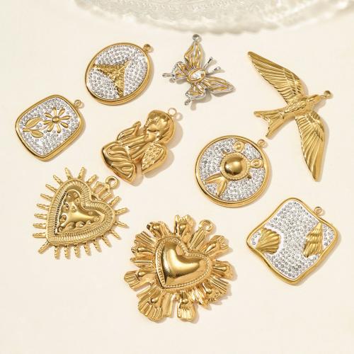 colgantes del acero inoxidable con cúbico zirconia, acero inoxidable 304, con arcillabarro, chapado en color dorado, Bricolaje & micro arcilla de zirconia cúbica & con diamantes de imitación, más colores para la opción, 3PCs/Bolsa, Vendido por Bolsa