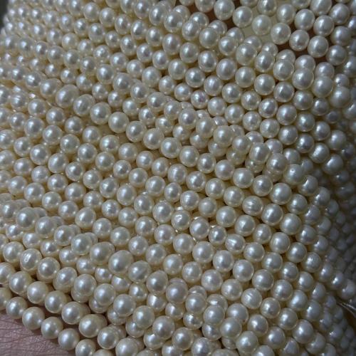 Naturel d'eau douce perles, perle d'eau douce cultivée, Légèrement rond, DIY, blanc, 3-5mm cm, Vendu par brin