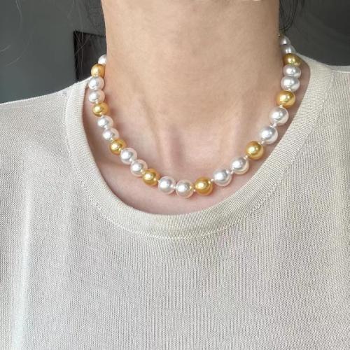 Glass Pearl Necklace, gold color plated, fashion jewelry 9-10CM 