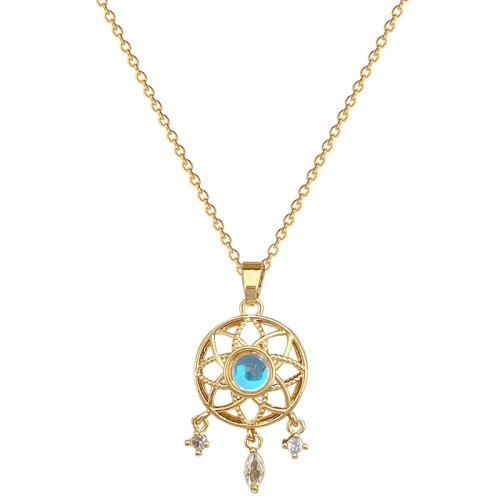 Collier de bijoux de titane, Acier titane, avec laiton, Placage, pavé de micro zircon & pour femme & creux, doré, Vendu par PC