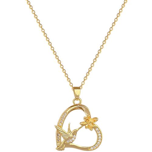 Collier de bijoux de titane, Acier titane, avec laiton, Placage, pavé de micro zircon & pour femme & creux, doré, Vendu par PC