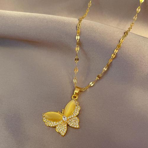 Collier de bijoux de titane, Acier titane, avec laiton, Placage, bijoux de mode & pavé de micro zircon & pour femme, doré Environ 21-50 cm, Vendu par PC