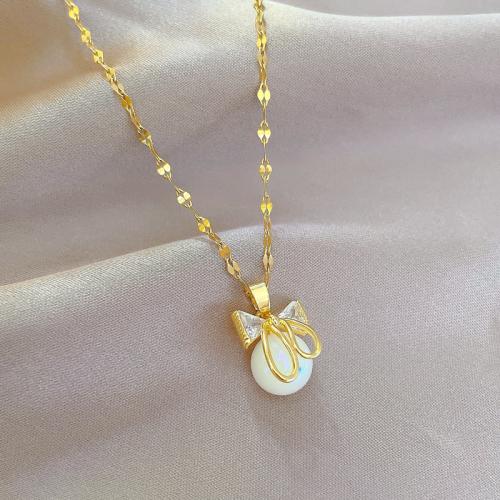 Collier de bijoux de titane, Acier titane, avec plastique & laiton, Plaqué d'or, bijoux de mode & pavé de micro zircon & pour femme Environ 21-50 cm, Vendu par PC