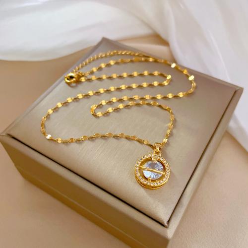 Collier de bijoux de titane, Acier titane, avec laiton, Placage, pavé de micro zircon & pour femme & creux, doré Environ 21-50 cm, Vendu par PC