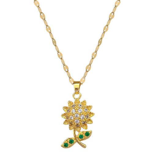 Collier de bijoux de titane, Acier titane, avec laiton, Placage, bijoux de mode & pavé de micro zircon & pour femme, doré, Vendu par PC