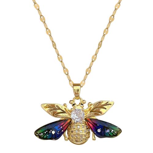 Collier de bijoux de titane, Acier titane, avec résine & laiton, Placage, pavé de micro zircon & pour femme & creux, doré, Vendu par PC