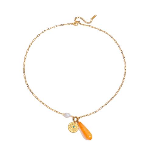 Чип Gemstone пресноводных жемчужное ожерелье, Нержавеющая сталь 304, с Природный камень & Пресноводные жемчуги, 18K позолоченный, ювелирные изделия моды & разные стили для выбора & Женский, продается PC