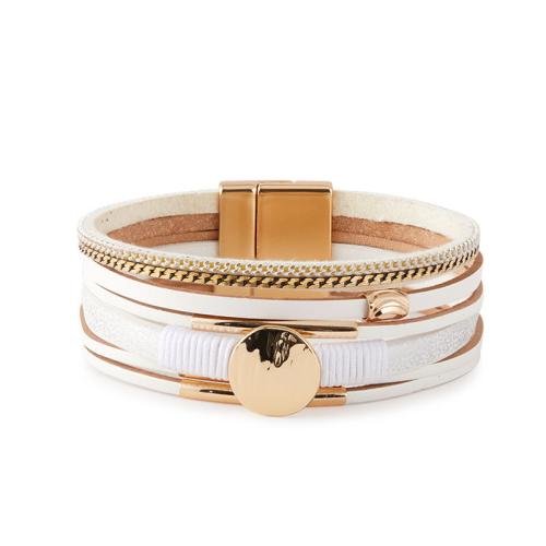 PU Leather Cord Bracelets, Zinc Alloy, with PU Leather, handmade, fashion jewelry & multilayer & for woman 