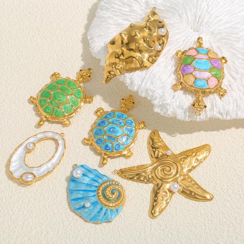 Emaille Edelstahl Anhänger, 304 Edelstahl, mit Kunststoff Perlen, goldfarben plattiert, DIY, goldfarben, 10PCs/Tasche, verkauft von Tasche