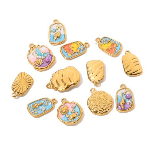 Emaille Edelstahl Anhänger, 304 Edelstahl, mit Kunststoff Perlen, goldfarben plattiert, DIY, goldfarben, 10PCs/Tasche, verkauft von Tasche