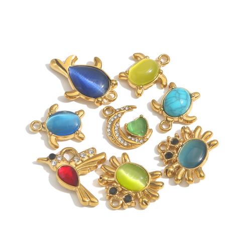 Pendentifs Oeil de chat, Acier inoxydable 304, avec Pierre naturelle & Oeil de chat, Placage, DIY & avec strass, plus de couleurs à choisir Vendu par sac