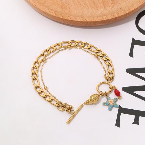 Bracelet en acier inoxydable, Acier inoxydable 304, Placage de couleur d'or, bijoux de mode & émail, doré cm, Vendu par PC[