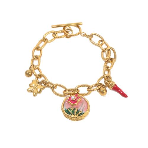 Bracelet en acier inoxydable, Acier inoxydable 304, avec perle de plastique, Placage de couleur d'or, bijoux de mode & émail, doré cm, Vendu par PC[