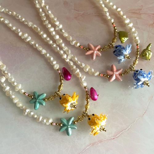 Lampwork Jewelry Necklace, 304 Stainless Steel, with Glass Beads & Lampwork, plated, fashion jewelry & for woman [