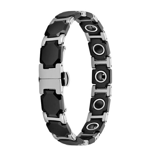 304 Stainless Steel Bracelet, with Germanium Stone & Black Magnetic Stone & Porcelain & 316L Stainless Steel, polished, fashion jewelry & for man Approx 8.7 Inch 