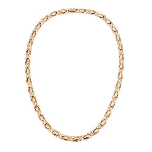 Нержавеющая сталь 304 Ожерелье, с Черный-магнитный камень, вакуумное ионное покрытие, инкрустированное микро кубического циркония & Женский, под розовое золото, длина:Приблизительно 19.5 дюймовый, продается PC