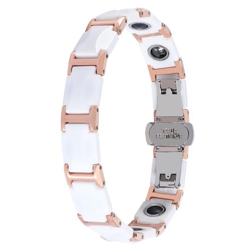 acier inoxydable 316L bracelet, avec Germanium (Germanium) & porcelaine & hématite magnétique, Placage ionique sous vide, pavé de micro zircon & pour homme Environ 8.5 pouce, Vendu par PC