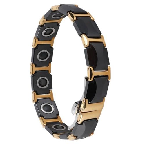 Acier inoxydable 304 bracelet, avec Pierre de Noir-Magnetic & porcelaine & acier inoxydable 316L, Placage ionique sous vide, bijoux de mode & pour homme Environ 8 pouce, Vendu par PC