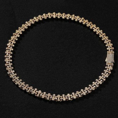 Латунь Ожерелье, Kресты, Другое покрытие, разный размер для выбора & инкрустированное микро кубического циркония & Мужский, Много цветов для выбора, продается PC