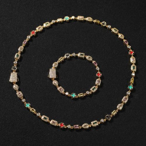 laiton Collier et bracelet, Placage, unisexe & normes différentes pour le choix & pavé de micro zircon & émail, plus de couleurs à choisir, Vendu par PC