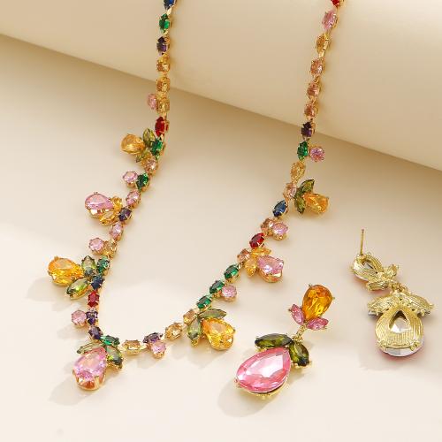 Zirkonia -Mikro pflastern Zink-Legierung Schmucksache-Sätze, Zinklegierung, Stud Ohrring & Halskette, goldfarben plattiert, Modeschmuck & Micro pave Zirkonia, keine, verkauft von Tasche[