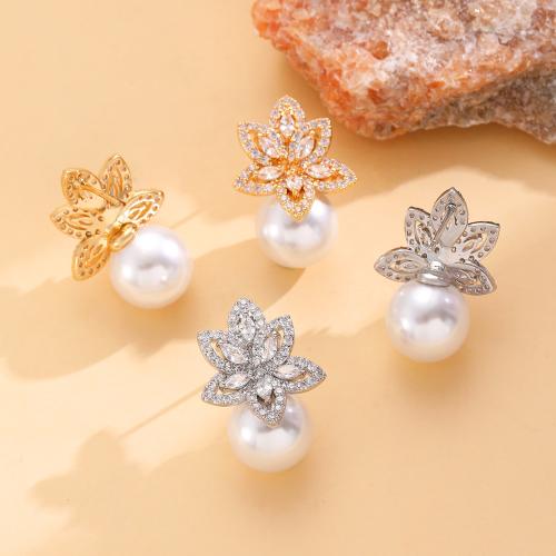 Befestiger Zirkonia Messing Ohrring, mit ABS-Kunststoff-Perlen, plattiert, Modeschmuck & Micro pave Zirkonia, keine, verkauft von Paar