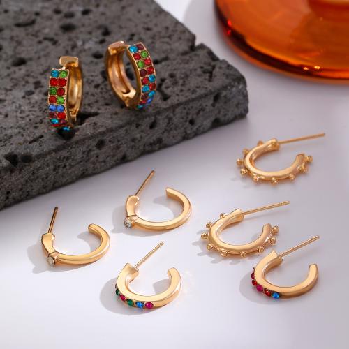 Strass boucle en laiton, Placage, bijoux de mode & avec strass, plus de couleurs à choisir, Vendu par paire