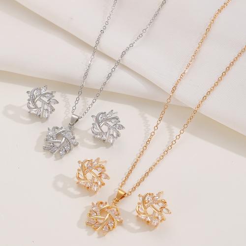 Корень Циркон Микро вымощает латунь ожерелье, Латунь, Стад серьги & ожерелье, Другое покрытие, ювелирные изделия моды & инкрустированное микро кубического циркония, Много цветов для выбора, продается указан