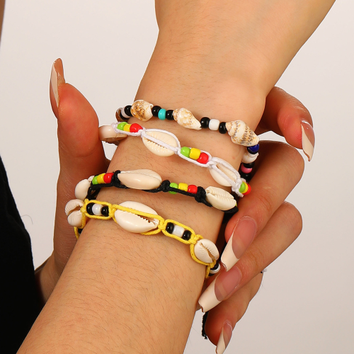 Mixed Material Bracelets, Copper Coated Plastic, with Seedbead & Shell & Zinc Alloy, gold color plated, fashion jewelry 