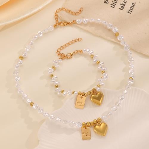 Conjuntos de joya de aleación de cinc de moda, aleación de zinc, pulsera & collar, con Perlas de plástico ABS, chapado, Joyería, más colores para la opción, Vendido por UD