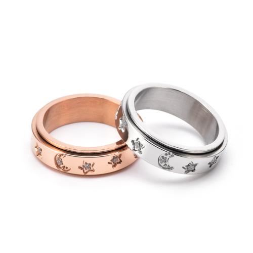Bague en acier inoxydable , Acier inoxydable 304, Placage, rotatif & normes différentes pour le choix & pour femme & avec strass, plus de couleurs à choisir, Vendu par PC