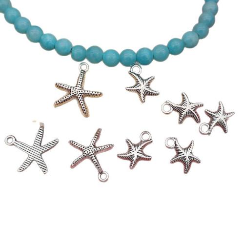 Zinc Alloy Animal Pendants, Starfish, silver color plated, DIY, antique silver color 
