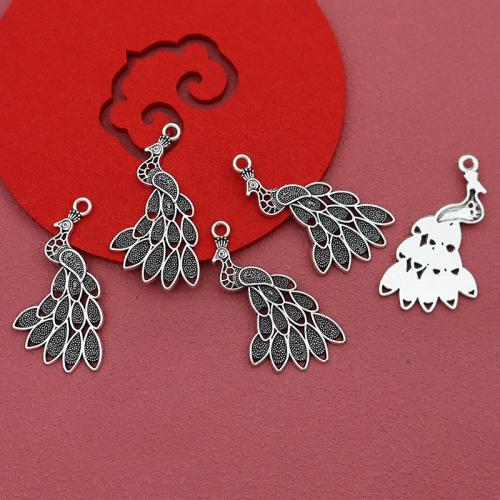 Zinc Alloy Animal Pendants, Peacock, silver color plated, DIY, antique silver color 