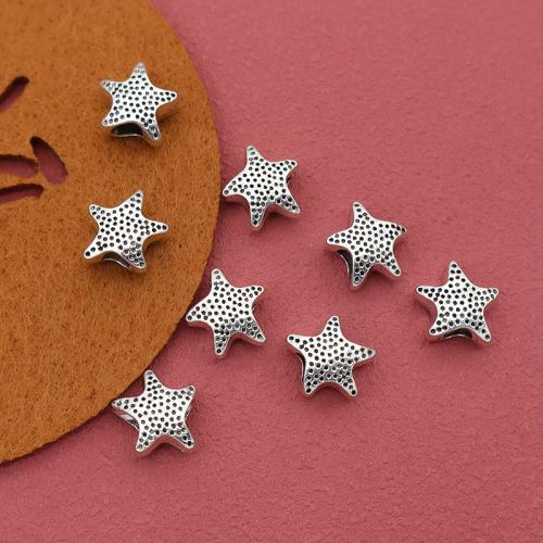 Perles de gros trou en alliage de zinc, étoile de mer, Placage de couleur argentée, DIY Diamètre inté Environ 4.5mm Vendu par sac