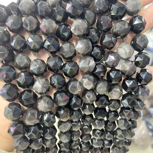 Perles de pierre gemme unique, Argent-Obsidienne, DIY, couleurs mélangées, 12mm cm, Vendu par brin