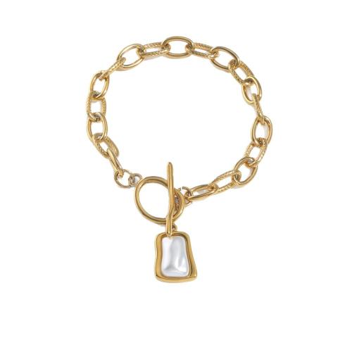 Bracelet en acier inoxydable, Acier inoxydable 304, avec coquille, Placage de couleur d'or, bijoux de mode, Or, Vendu par PC[