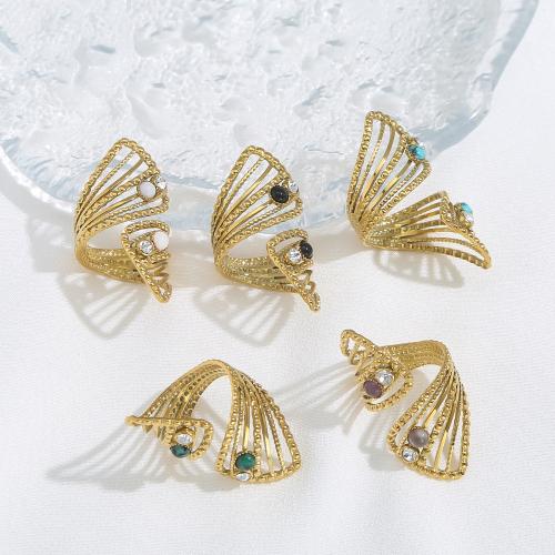 Bague en acier inoxydable , Acier inoxydable 304, avec Pierre naturelle, Placage de couleur d'or, bijoux de mode & avec strass, doré, Vendu par PC