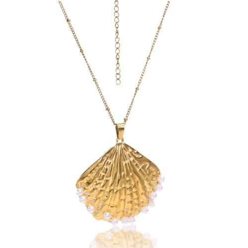 ステンレス鋼のジュエリーネックレス, 304ステンレススチール, とともに プラスチック製パール, 貝, ゴールドメッキ, ファッションジュエリー & エナメル, 金色, 売り手 パソコン